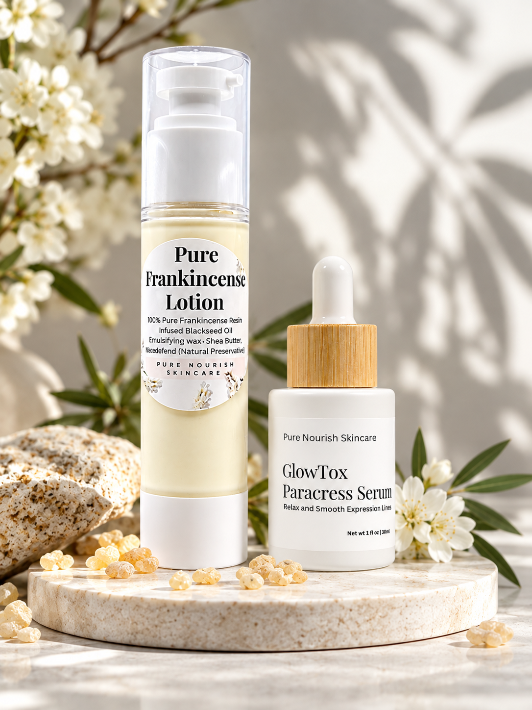 GlowTox Paracress Serum and Pure Frankincense skincare set