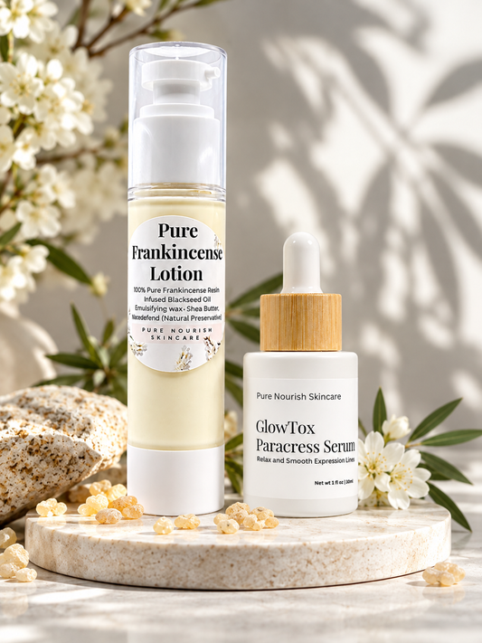 GlowTox Paracress Serum and Pure Frankincense skincare set
