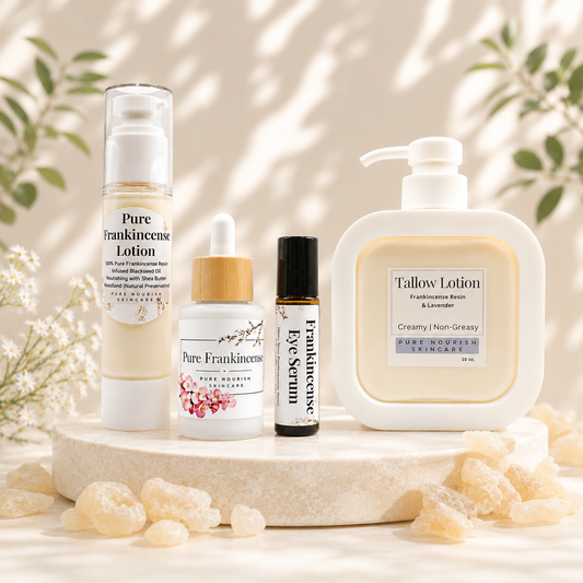 Pure Frankincense Lotion,  Face Oil & Eye Serum, Tallow Body Lotion Gift Set